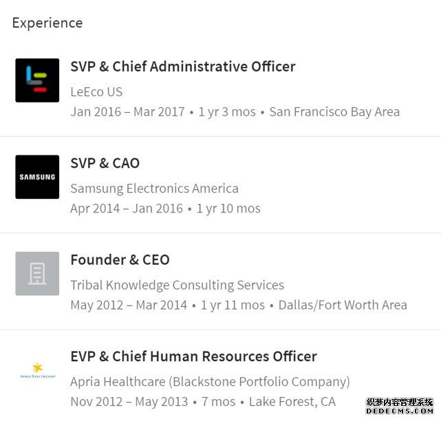 Shawn Williams的Linkedin页面显示，其在乐视美国的工作经历截止到2017年3月份